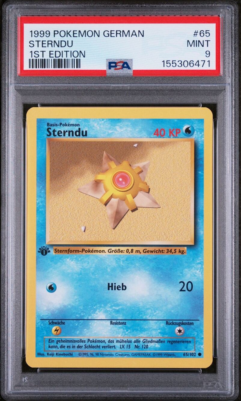 PSA 9 MINT Staryu (Strendu) 1st Edition 65/102 Pokémon 1999 German Base Set Card
